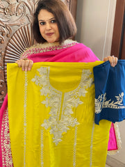 Suit Set with Kashmiri Tilla Work in Crepe - Masakalee