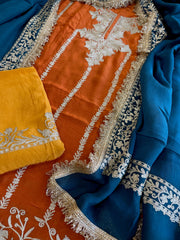 Suit Set with Kashmiri Tilla Work in Crepe - Masakalee