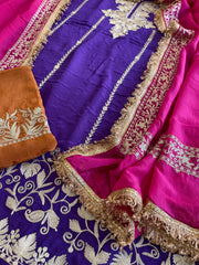 Suit Set with Kashmiri Tilla Work in Crepe - Masakalee