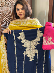 Suit Set with Kashmiri Tilla Work in Crepe - Masakalee