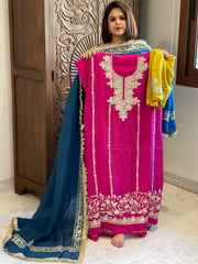 Suit Set with Kashmiri Tilla Work in Crepe - Masakalee