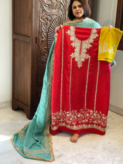 Suit Set with Kashmiri Tilla Work in Crepe - Masakalee