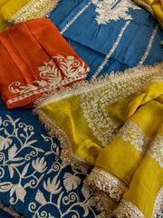 Suit Set with Kashmiri Tilla Work in Crepe - Masakalee