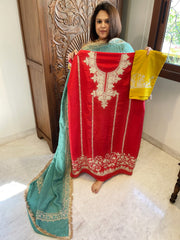 Suit Set with Kashmiri Tilla Work in Crepe - Masakalee