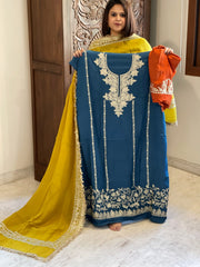 Suit Set with Kashmiri Tilla Work in Crepe - Masakalee