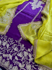 Suit Set with Kashmiri Tilla Work in Crepe - Masakalee