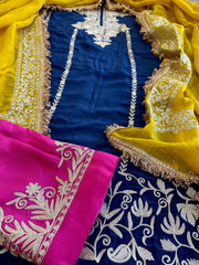 Suit Set with Kashmiri Tilla Work in Crepe - Masakalee