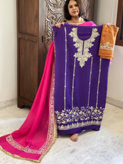 Suit Set with Kashmiri Tilla Work in Crepe - Masakalee