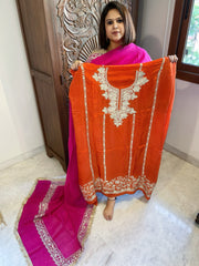 Suit Set with Kashmiri Tilla Work in Crepe - Masakalee