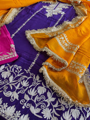 Suit Set with Kashmiri Tilla Work in Crepe - Masakalee