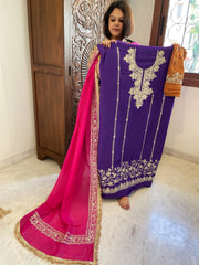 Suit Set with Kashmiri Tilla Work in Crepe - Masakalee