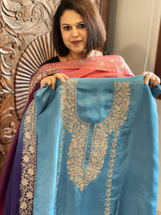 Suit Set with Kashmiri Tilla Work in Dola Silk - Masakalee