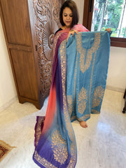 Suit Set with Kashmiri Tilla Work in Dola Silk - Masakalee
