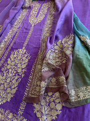 Suit Set with Kashmiri Tilla Work in Dola Silk - Masakalee