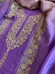 Suit Set with Kashmiri Tilla Work in Dola Silk - Masakalee