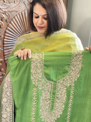 Suit Set with Kashmiri Tilla Work in Dola Silk - Masakalee