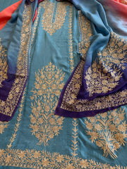 Suit Set with Kashmiri Tilla Work in Dola Silk - Masakalee