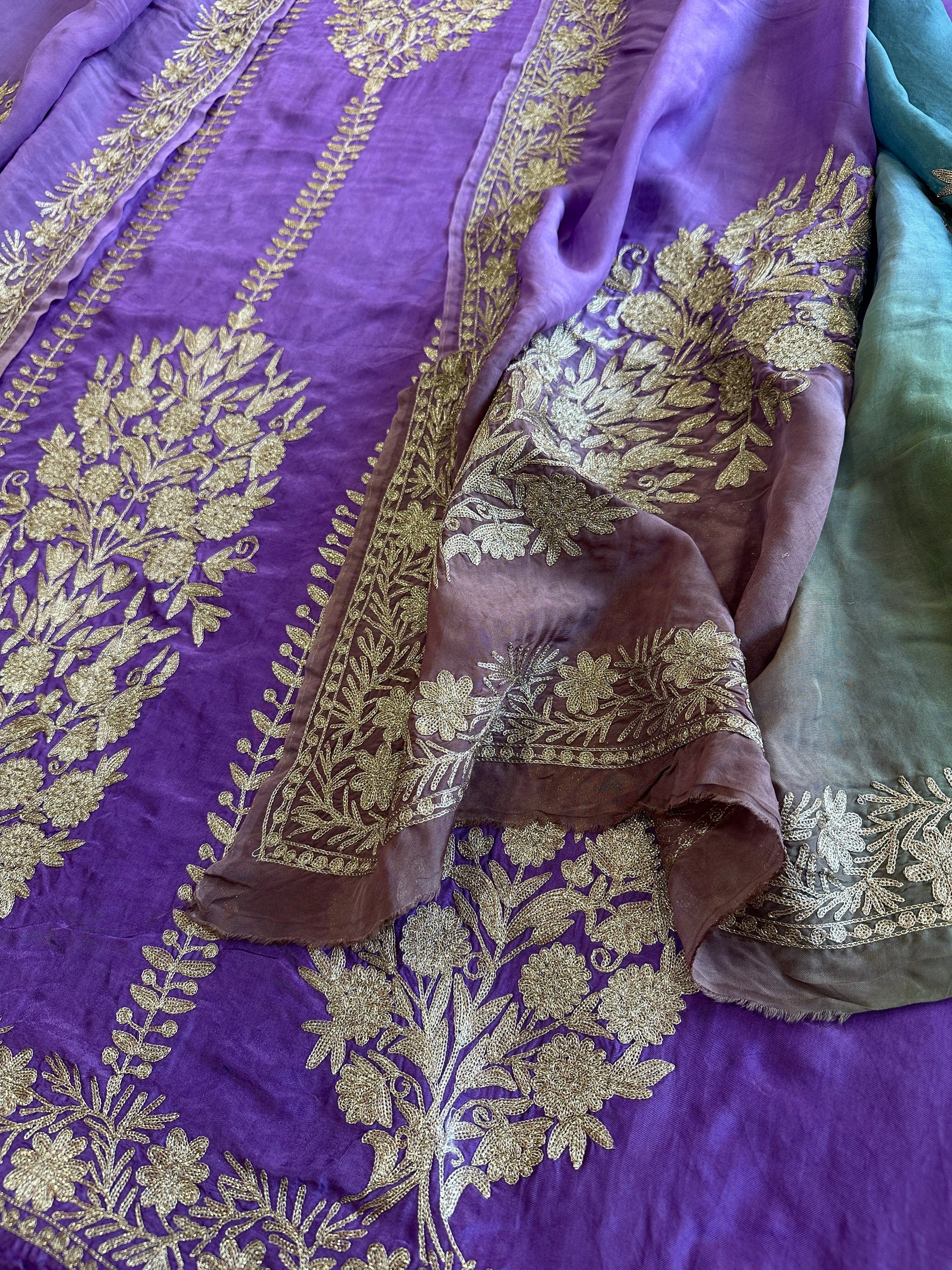 Suit Set with Kashmiri Tilla Work in Dola Silk - Masakalee