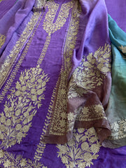 Suit Set with Kashmiri Tilla Work in Dola Silk - Masakalee