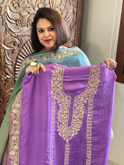 Suit Set with Kashmiri Tilla Work in Dola Silk - Masakalee
