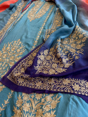 Suit Set with Kashmiri Tilla Work in Dola Silk - Masakalee