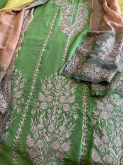 Suit Set with Kashmiri Tilla Work in Dola Silk - Masakalee