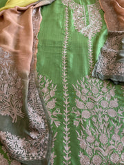 Suit Set with Kashmiri Tilla Work in Dola Silk - Masakalee