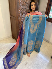 Suit Set with Kashmiri Tilla Work in Dola Silk - Masakalee