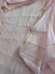 Suit Set with Lucknowi Handwork in Pure Mul Chanderi - Masakalee