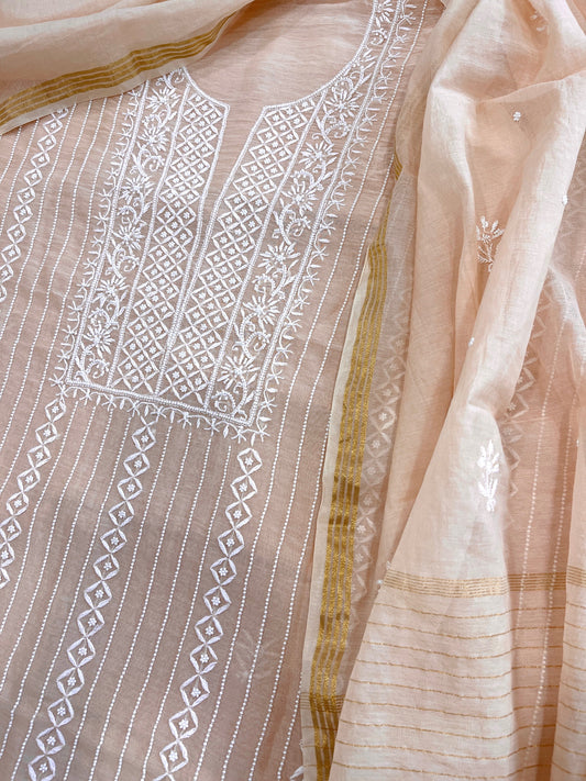 Suit Set with Lucknowi Handwork in Pure Mul Chanderi - Masakalee