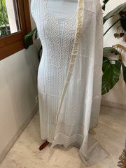 Suit Set with Lucknowi Handwork in Pure Mul Chanderi - Masakalee