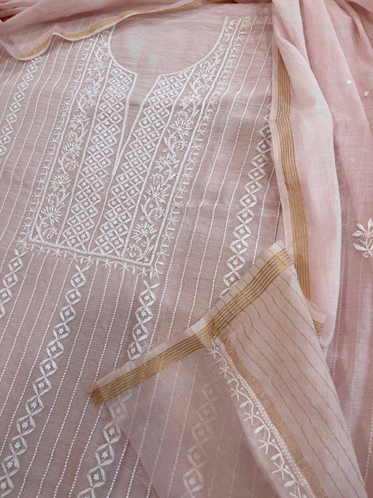 Suit Set with Lucknowi Handwork in Pure Mul Chanderi - Masakalee