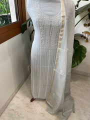 Suit Set with Lucknowi Handwork in Pure Mul Chanderi - Masakalee