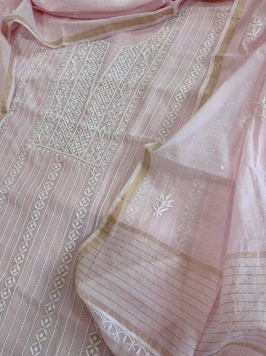 Suit Set with Lucknowi Handwork in Pure Mul Chanderi - Masakalee