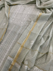 Suit Set with Lucknowi Handwork in Pure Mul Chanderi - Masakalee