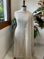 Suit Set with Lucknowi Handwork in Pure Mul Chanderi - Masakalee