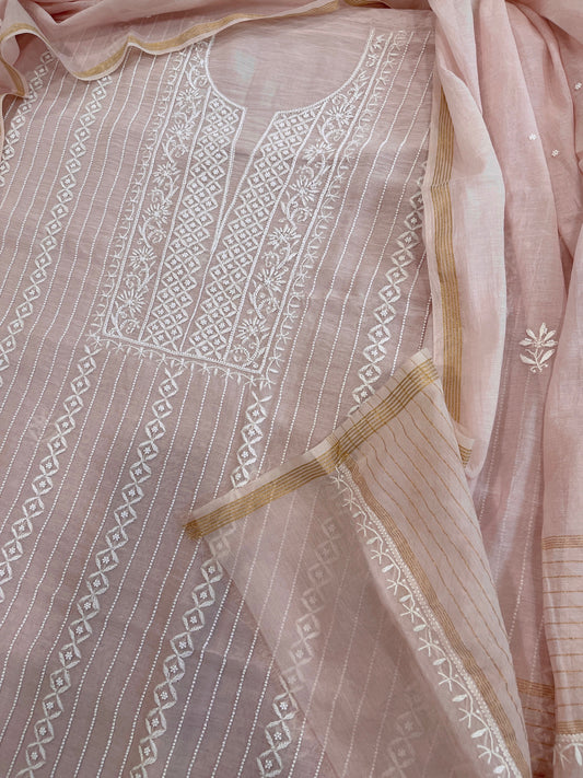 Suit Set with Lucknowi Handwork in Pure Mul Chanderi - Masakalee