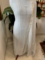 Suit Set with Lucknowi Handwork in Pure Mul Chanderi - Masakalee