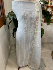 Suit Set with Lucknowi Handwork in Pure Mul Chanderi - Masakalee