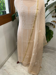 Suit Set with Lucknowi Handwork in Pure Mul Chanderi - Masakalee
