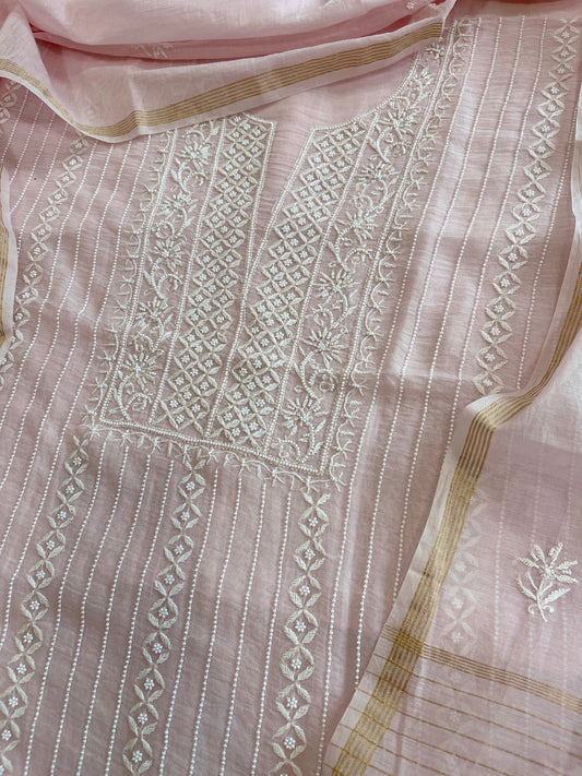 Suit Set with Lucknowi Handwork in Pure Mul Chanderi - Masakalee