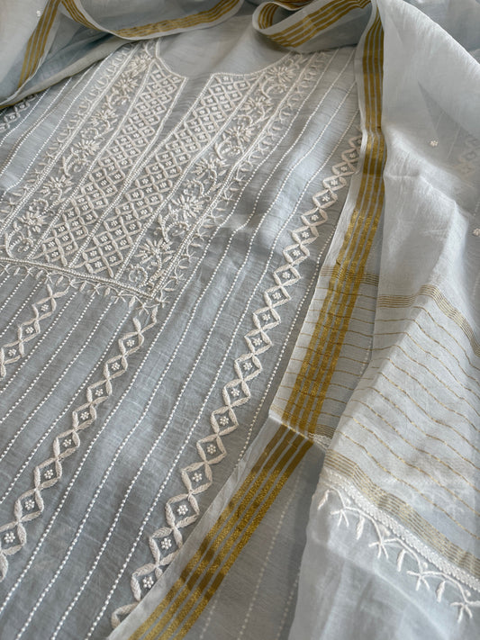 Suit Set with Lucknowi Handwork in Pure Mul Chanderi - Masakalee