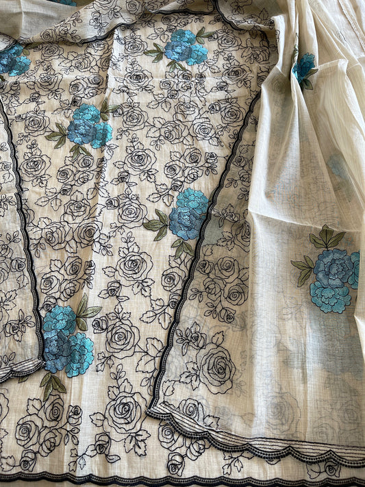 Suit Set with Thread Embroidery in Chanderi - Masakalee