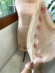 Suit Set with Thread Embroidery in Mul Chanderi - Masakalee