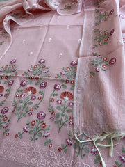 Suit Set with Thread Embroidery in Mul Chanderi - Masakalee