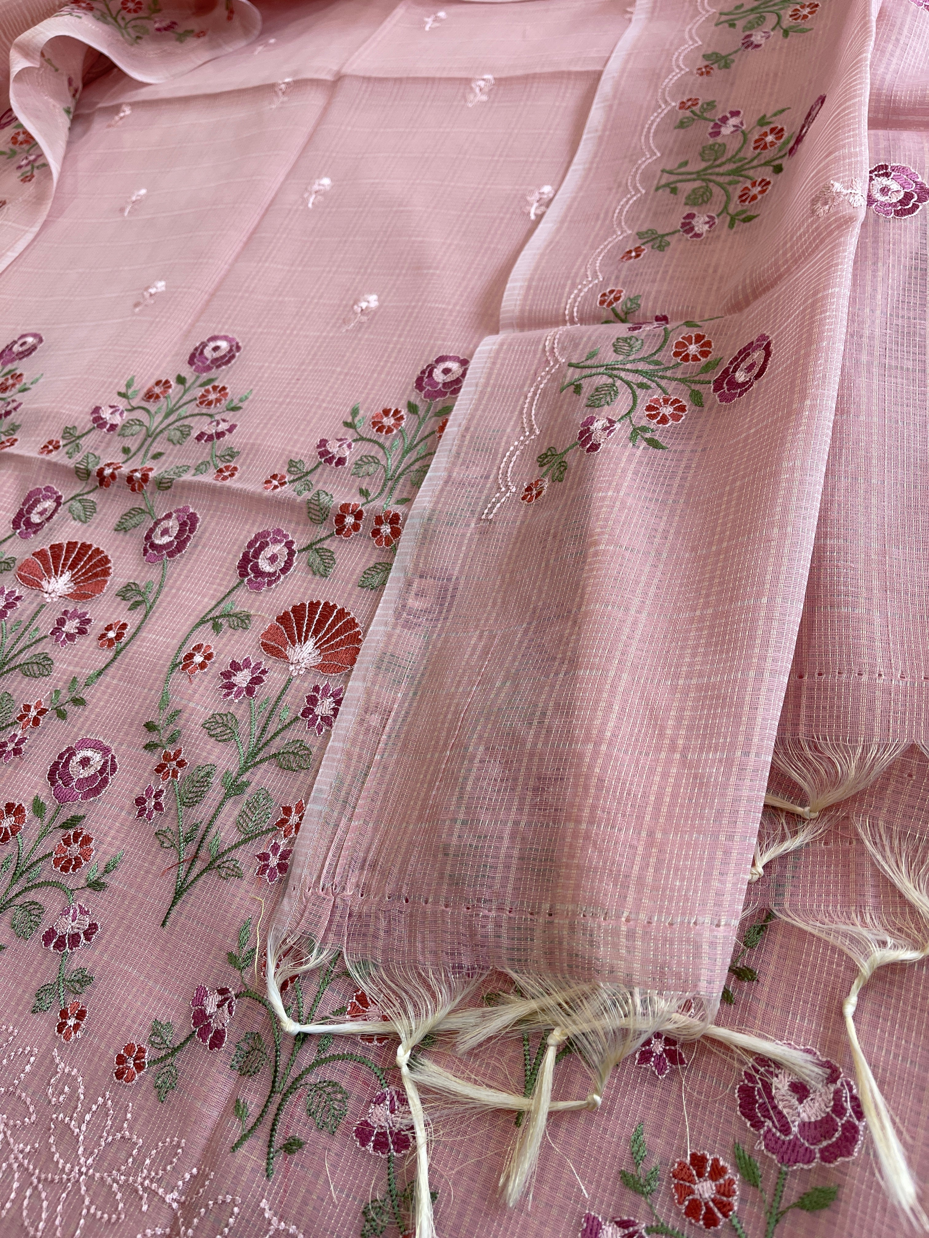 Suit Set with Thread Embroidery in Mul Chanderi - Masakalee