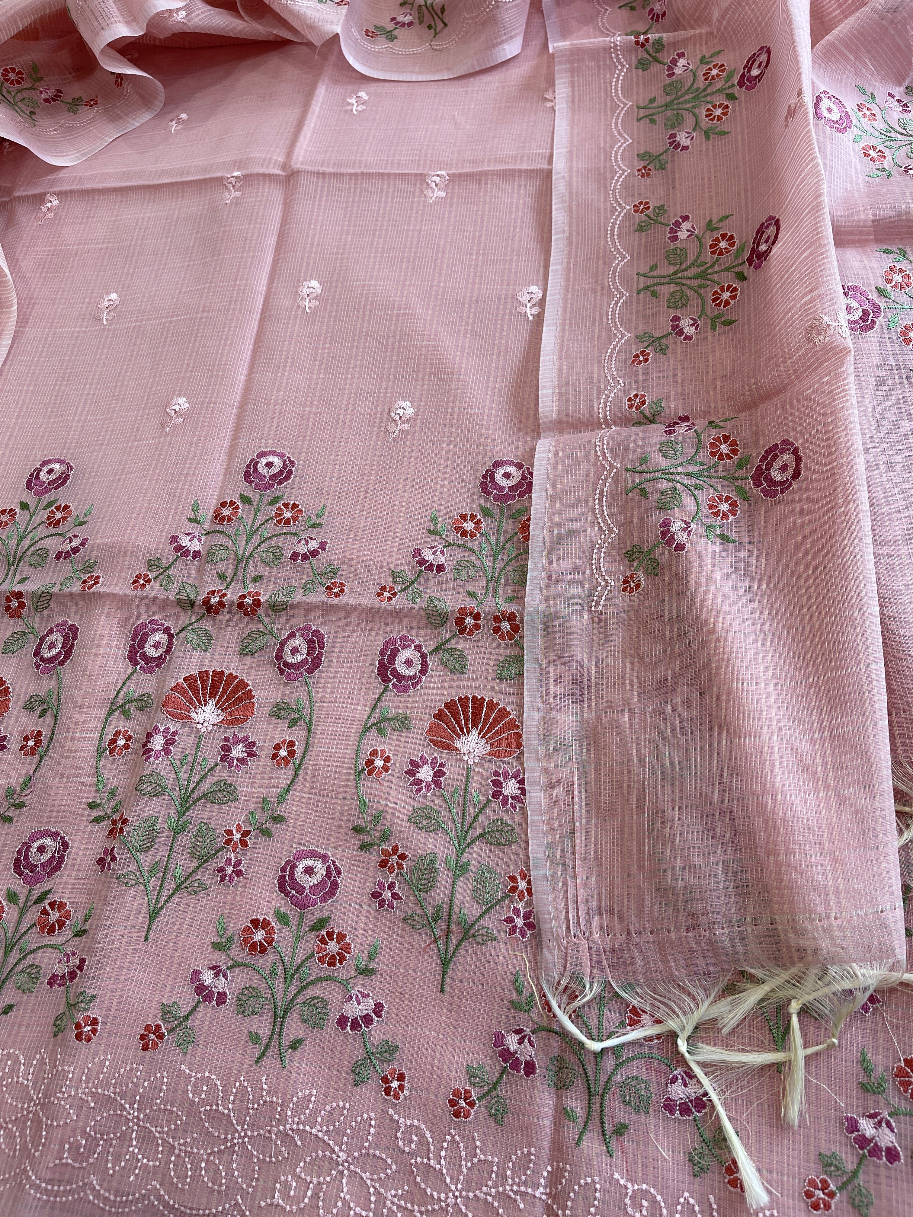 Suit Set with Thread Embroidery in Mul Chanderi - Masakalee