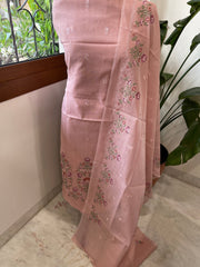 Suit Set with Thread Embroidery in Mul Chanderi - Masakalee