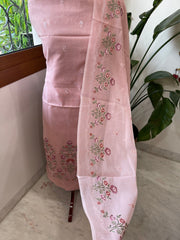 Suit Set with Thread Embroidery in Mul Chanderi - Masakalee