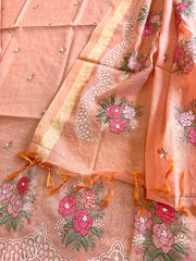 Suit Set with Thread Embroidery in Mul Chanderi - Masakalee